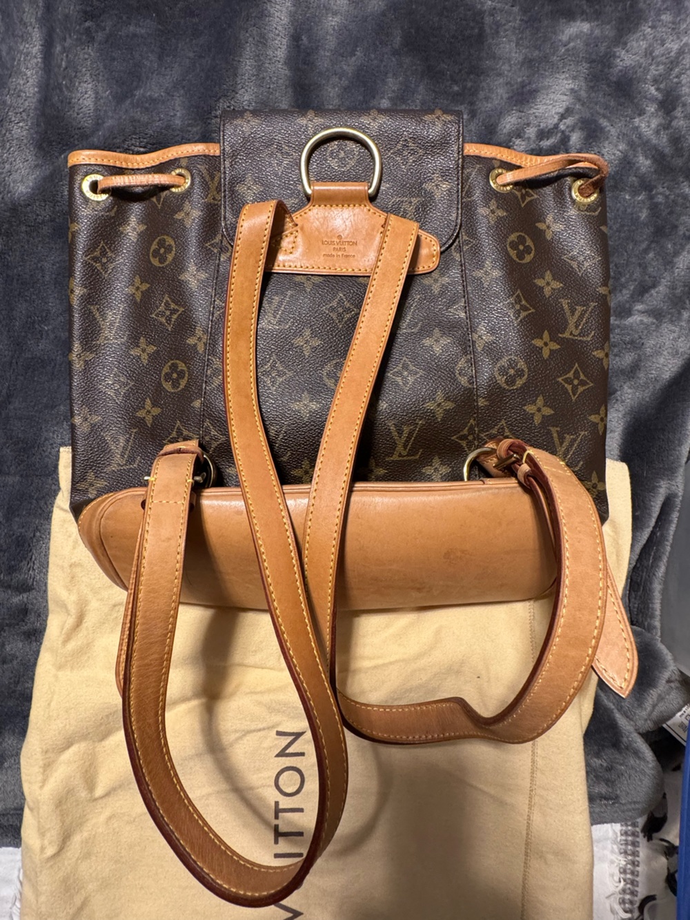 Louis Vuitton Monogram Canvas Drawstring Backpack with Tan Trim - Picture 7 of 15